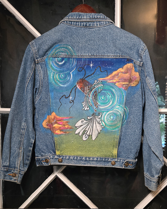 Veste de jeans poisson Koi peint à la main